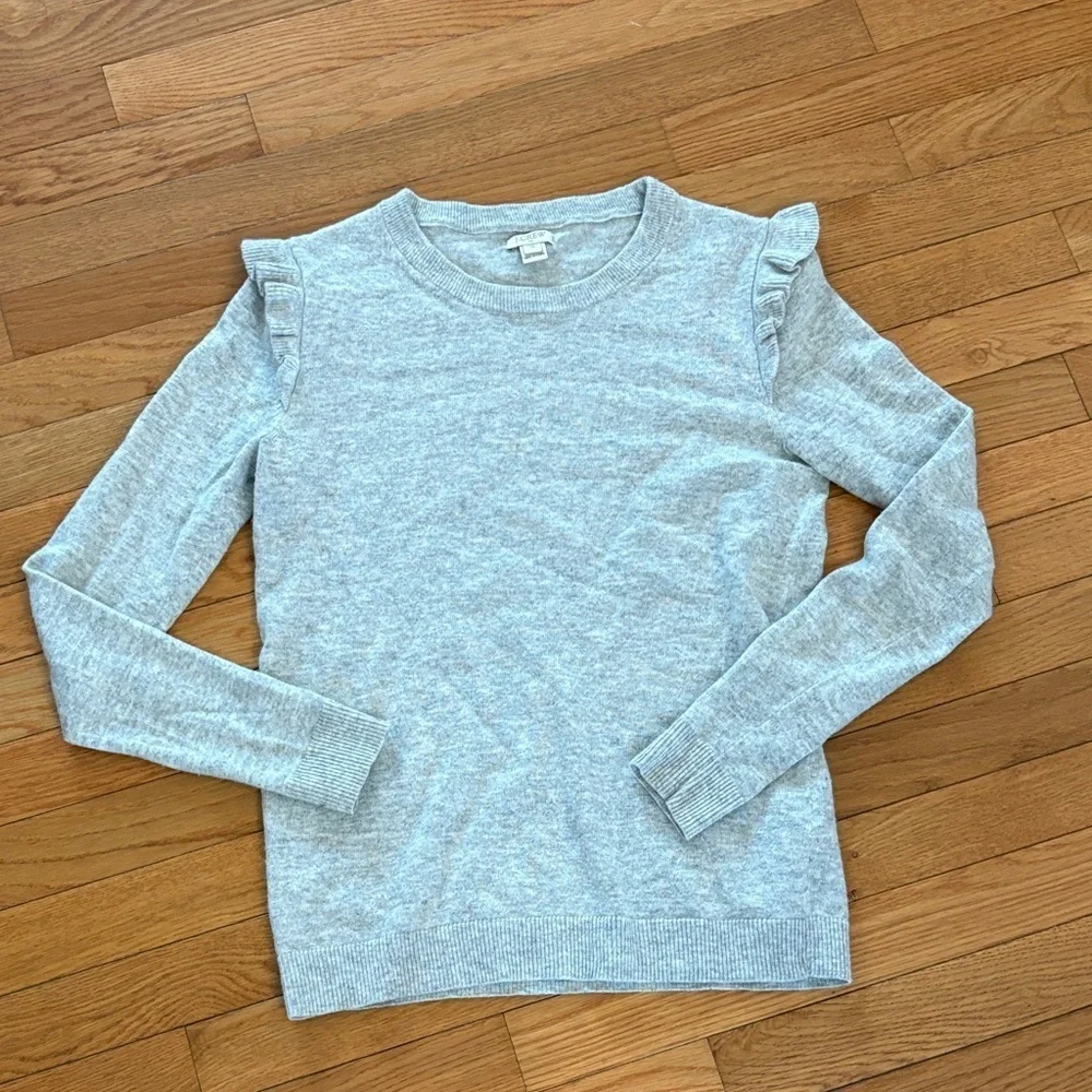 J. Crew Light Gray Kids Sweater with Ruffle Sleeves